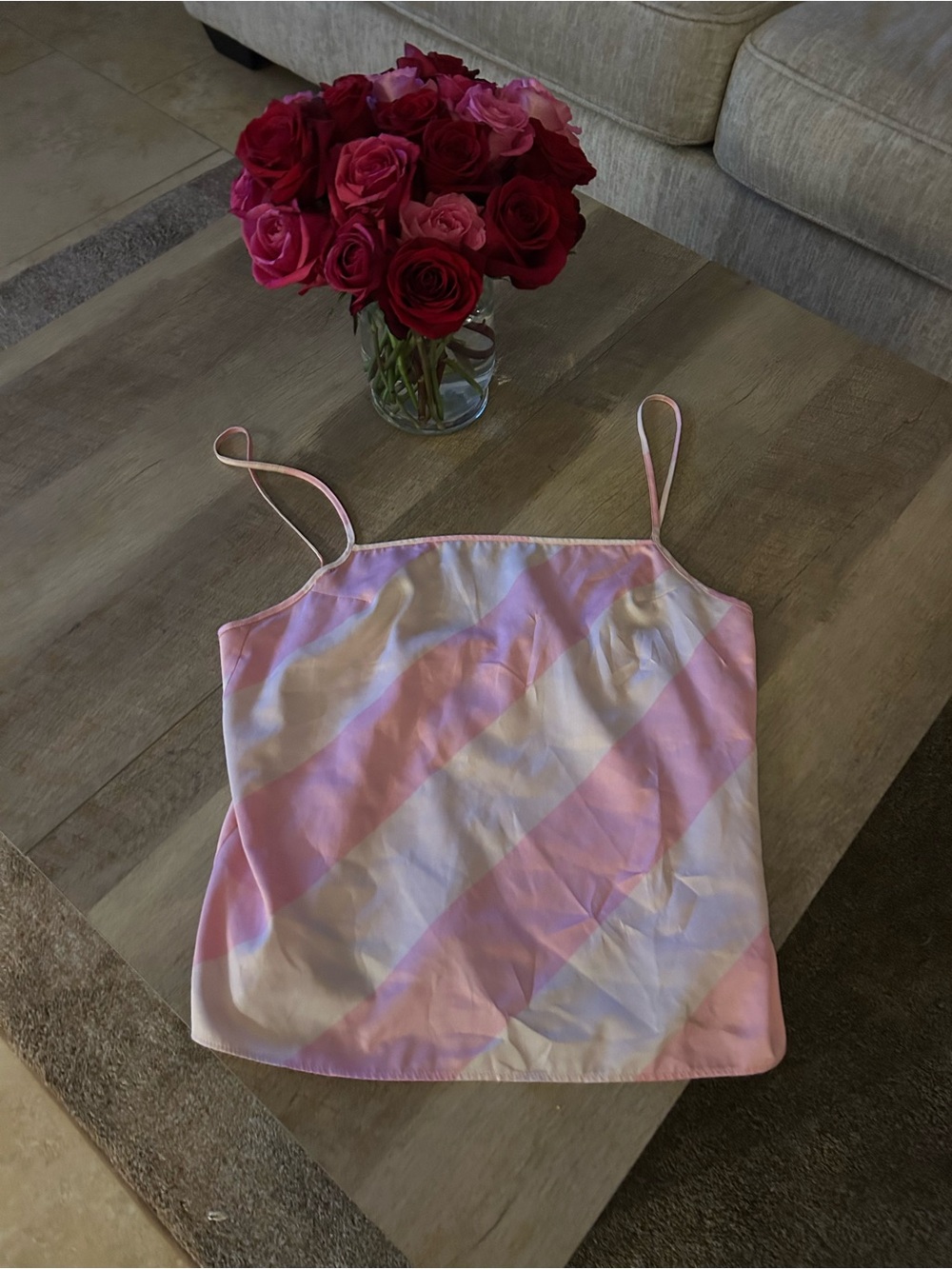 Victoria's Secret Pink and White Diagonal Stripe Satin intimate wear
